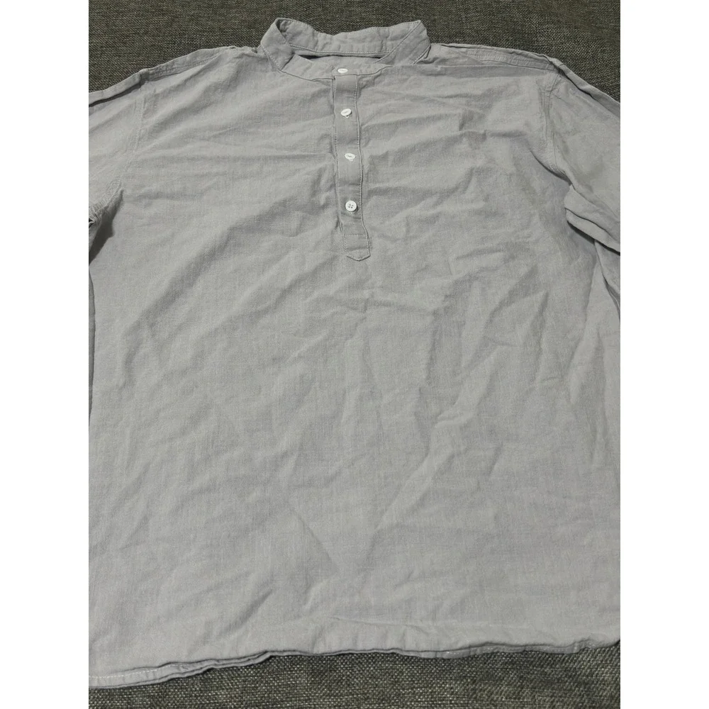 Unbranded Men's L Henley Shirt Cotton Linen Grey 3/4 Sleeve Casual